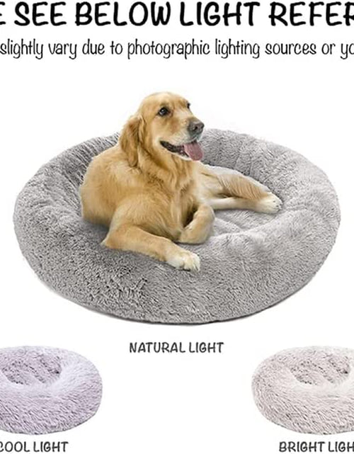 Load image into Gallery viewer, Donut Dog Bed Faux Fur Fluffy Calming Sofa for Small Dogs, Soft &amp; Plush anti Anxiety Pet Couch for Dogs, Machine Washable Coco Pet Bed with Non-Slip Bottom, 23"X23"X6" Grey

