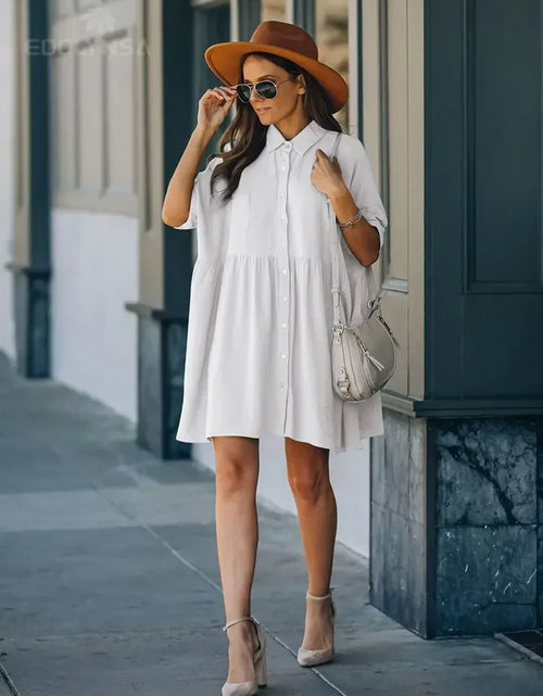 Load image into Gallery viewer, Women Swimsuit Cover Ups Mandarin Sleeve Kaftan Beach Tunic Dress Robe De Plage Solid White Pareo Beach Cover-Ups #Q429
