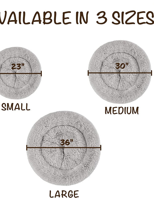 Load image into Gallery viewer, Donut Dog Bed Faux Fur Fluffy Calming Sofa for Small Dogs, Soft &amp; Plush anti Anxiety Pet Couch for Dogs, Machine Washable Coco Pet Bed with Non-Slip Bottom, 23"X23"X6" Grey
