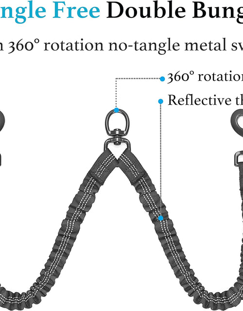 Load image into Gallery viewer, Dual Dog Leash, Double Dog Leash, 360 Swivel No Tangle Walking Leash, Shock Absorbing Bungee for Two Dogs, Black, Large (25-150 Lbs)

